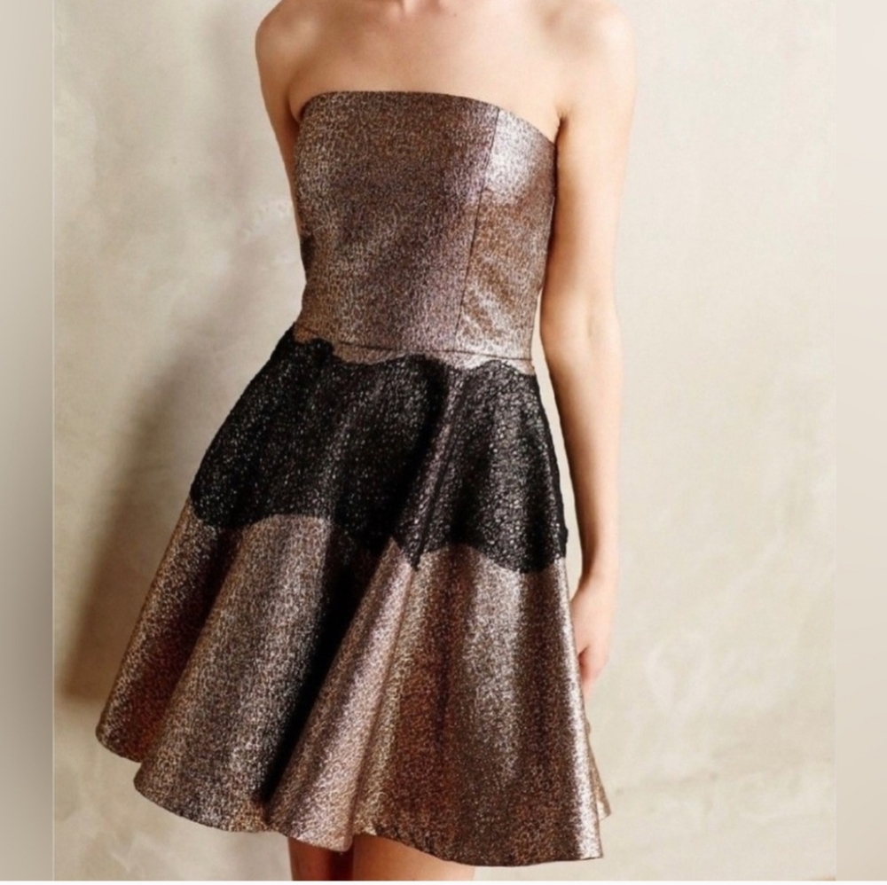 Anthropologie Sachin and Babi Foil Brocade Mini Dress size 8 black and gold - Picture 2 of 16